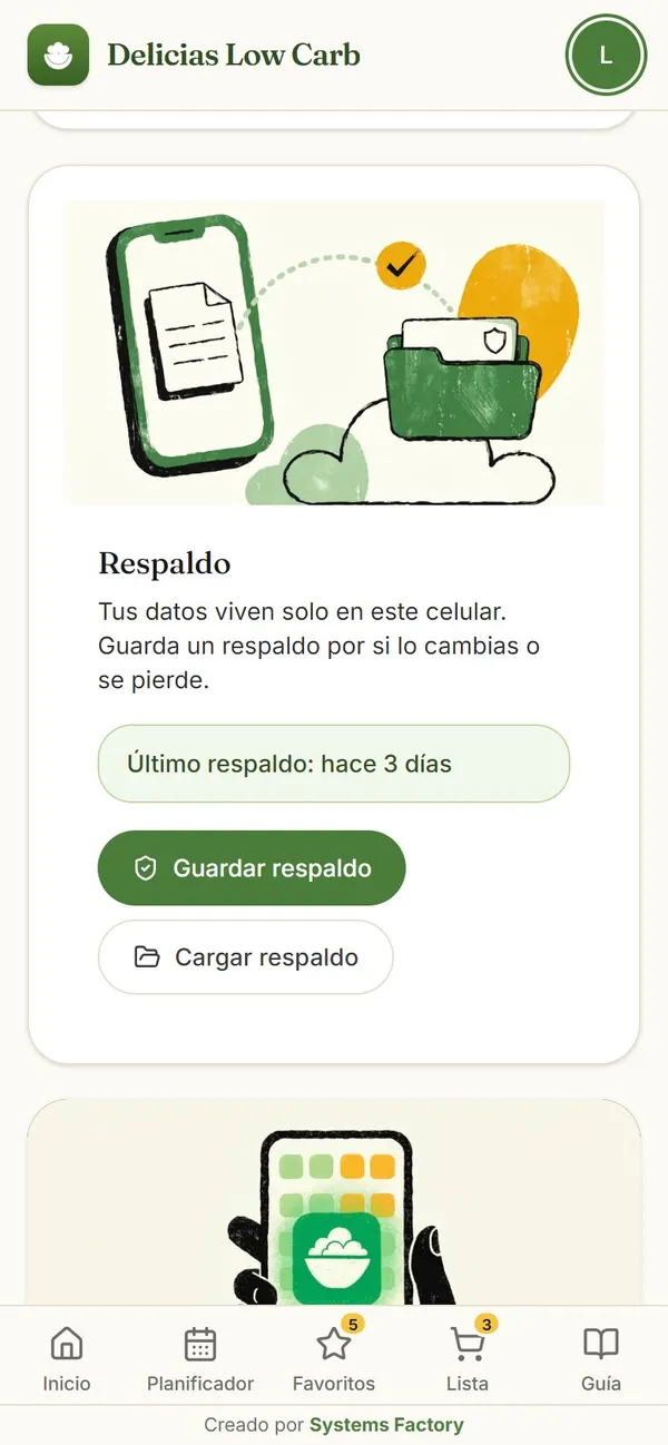 Captura real: respaldo de datos (con aviso a los 14 días)