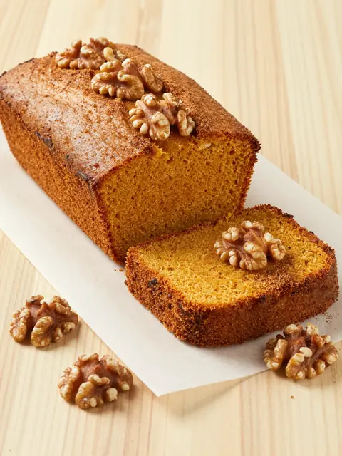 Foto real del plato: Tarta especiada de calabaza y nueces