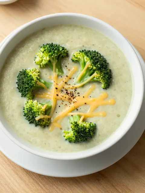 Foto real del plato: Sopa de brócoli y queso